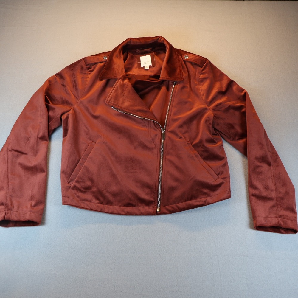 Lauren Conrad Womens Rust Velvet Moto Jacket Asymmetrical Zip Size L
